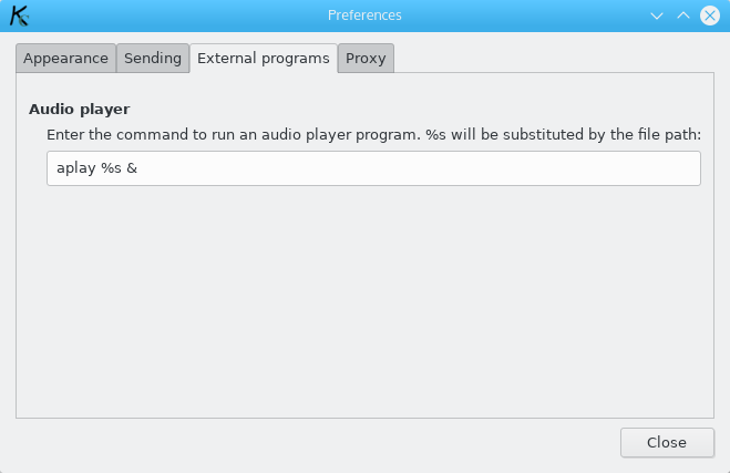 The External Programs section of the Preferences dialog.
